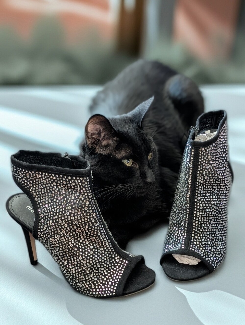 NWOT Madden Girl "Divaa" Black Crystal-Embellished Peep-Toe Booties Sz 8